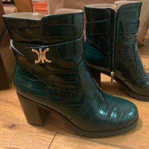 Crown & Ivy Embossed Leather Green Chunky Booties